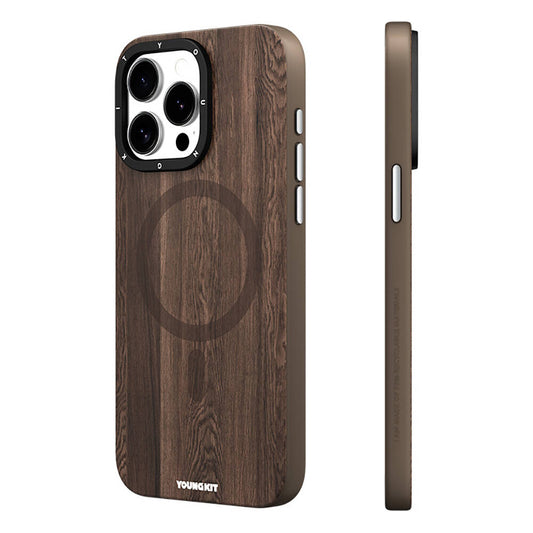 Apple iPhone 14 Pro Kılıf M-safe Şarj Özellikli Sararmaya Dayanıklı Youngkit Wood Forest Serisi Kapak Gri