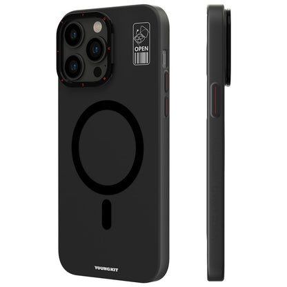 Apple iPhone 14 Pro Kılıf M-safe Şarj Özellikli Standlı YoungKit Hermit Bracket Serisi Kapak Beyaz