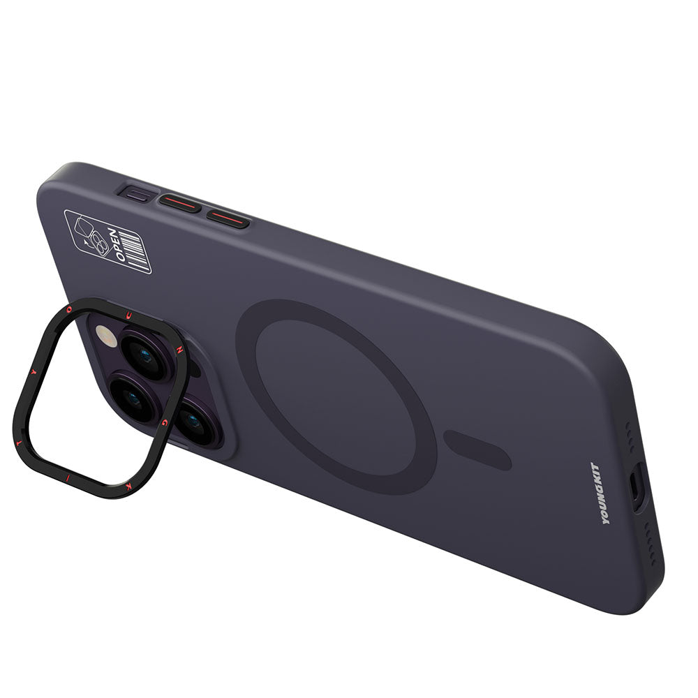 Apple iPhone 14 Pro Kılıf M-safe Şarj Özellikli Standlı YoungKit Hermit Bracket Serisi Kapak Derin Mor