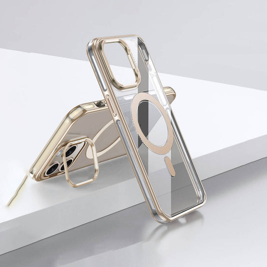 Apple iPhone 14 Pro Kılıf M-safe Şarj Özellikli Wlons Standlı Efsane Kapak Gold