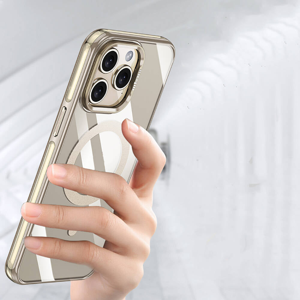 Apple iPhone 14 Pro Kılıf M-safe Şarj Özellikli Wlons Standlı Efsane Kapak Gümüş