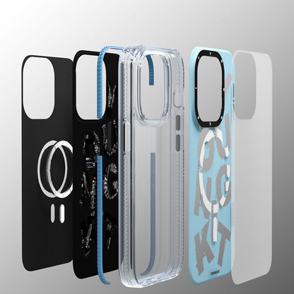 Apple iPhone 14 Pro Kılıf M-safe Şarj Özellikli Yazı Temalı YoungKit Mechanic Serisi Kapak Siyah