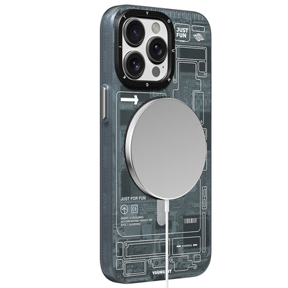 Apple iPhone 14 Pro Kılıf M-safe Şarj Özellikli Youngkit 360° Standlı Technology Serisi Kapak Gri