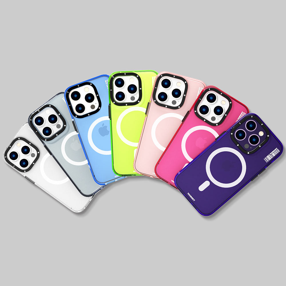 Apple iPhone 14 Pro Kılıf M-safe Şarj Özellikli YoungKit Crystal Color Serisi Kapak Renksiz