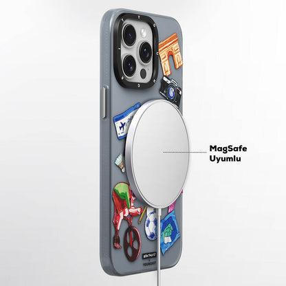Apple iPhone 14 Pro Max Kılıf M-safe Şarj Özellikli Youngkit in Paris Serisi Kapak Gri
