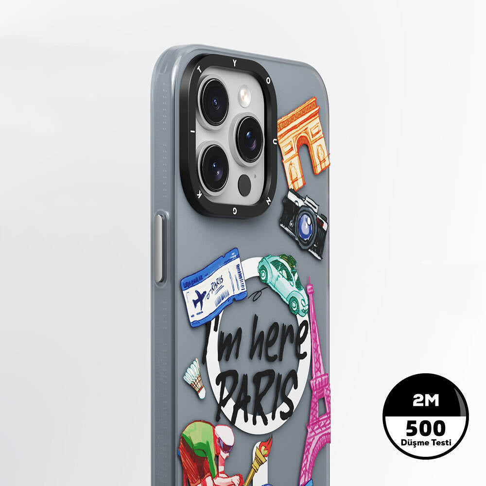 Apple iPhone 14 Pro Kılıf M-safe Şarj Özellikli Youngkit in Paris Serisi Kapak Gri