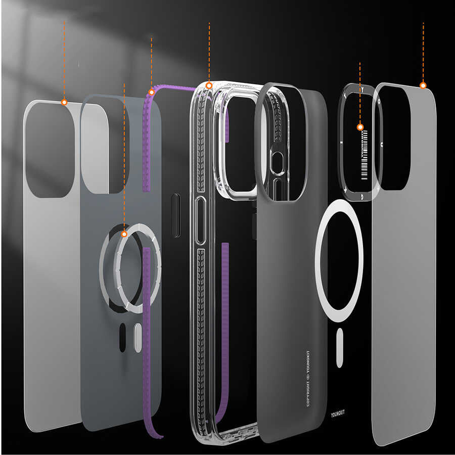 Apple iPhone 14 Pro Kılıf M-safe Şarj Özellikli Youngkit Jane Sand Serisi Kapak Derin Mor