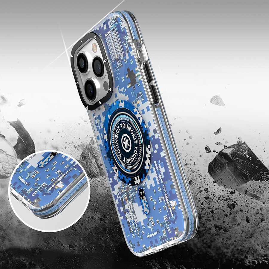 Apple iPhone 14 Pro Kılıf M-safe Şarj Özellikli YoungKit Kamuflaj Serisi Kapak Yeşil