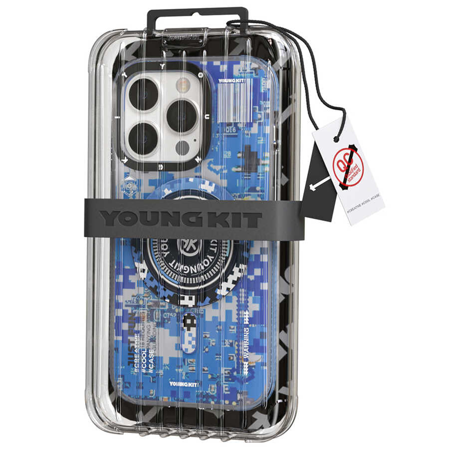 Apple iPhone 14 Pro Kılıf M-safe Şarj Özellikli YoungKit Kamuflaj Serisi Kapak Siyah