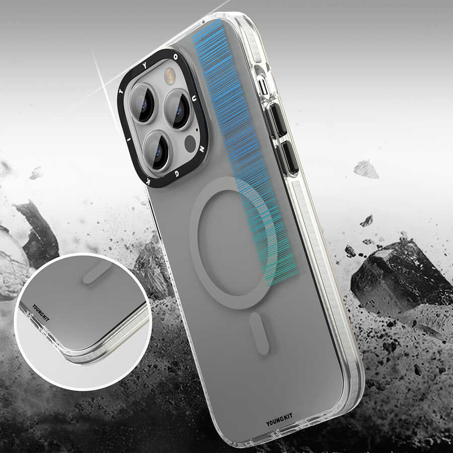 Apple iPhone 14 Pro Kılıf M-safe Şarj Özellikli Youngkit Pure Serisi Kapak Mavi