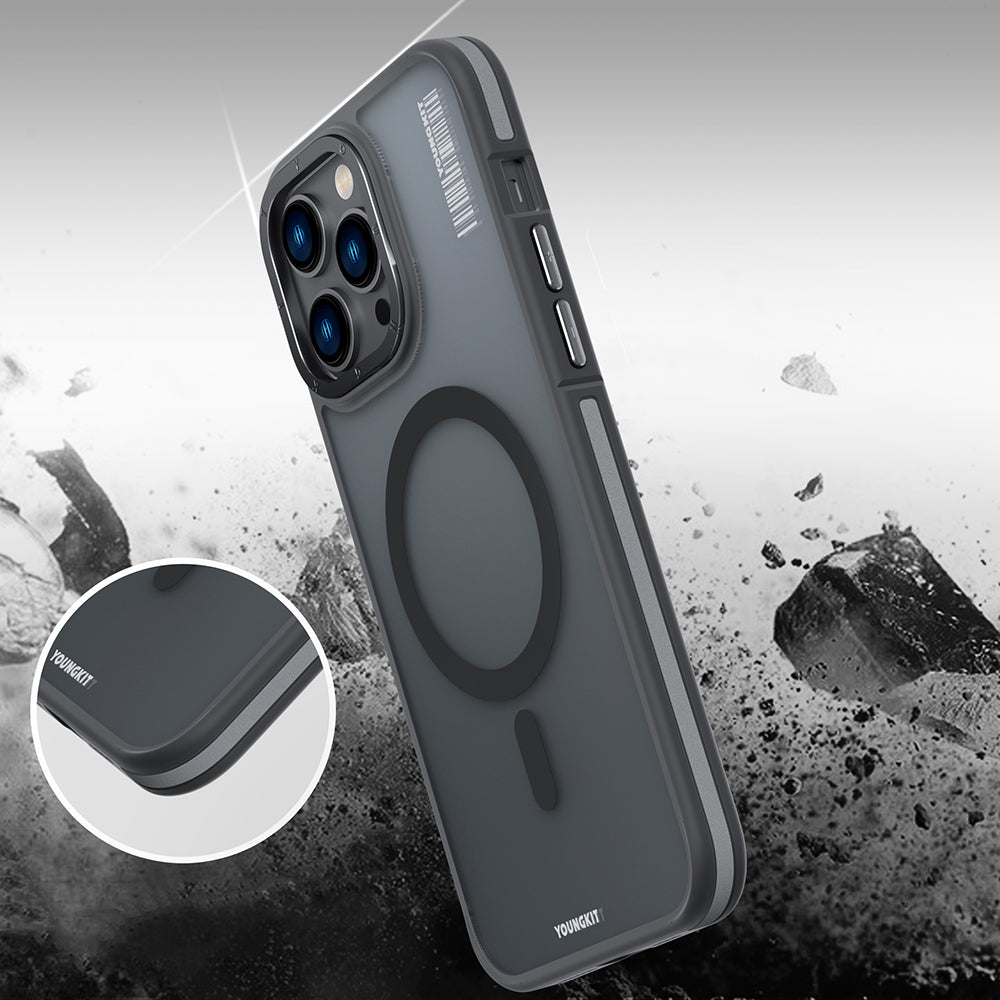 Apple iPhone 14 Pro Kılıf M-safe Şarj Özellikli Youngkit Rock Sand Serisi Kapak Derin Mor