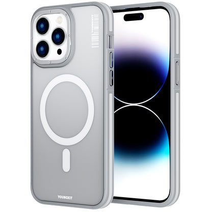 Apple iPhone 14 Pro Kılıf M-safe Şarj Özellikli Youngkit Rock Sand Serisi Kapak Gri