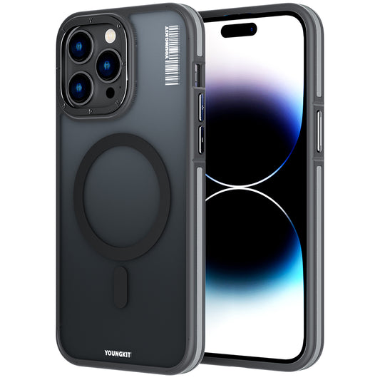 Apple iPhone 14 Pro Kılıf M-safe Şarj Özellikli Youngkit Rock Sand Serisi Kapak Siyah