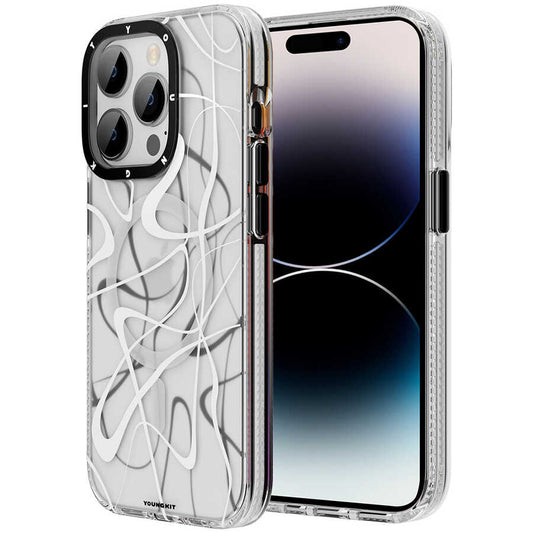 Apple iPhone 14 Pro Kılıf M-safe Şarj Özellikli Youngkit Water-Ink Serisi Kapak Beyaz