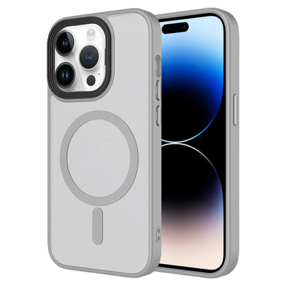 Apple iPhone 14 Pro Kılıf Mat Arka Yüzey Wireless Şarj Özellikli Zore Flet M-safe Kapak Gri