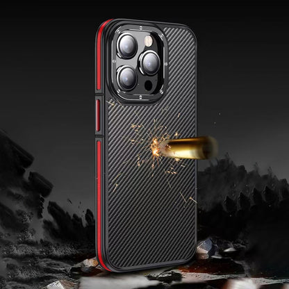 Apple iPhone 14 Pro Kılıf Mat Transparan Karbon Fiber Görünümlü Wlons Marin Kapak Siyah