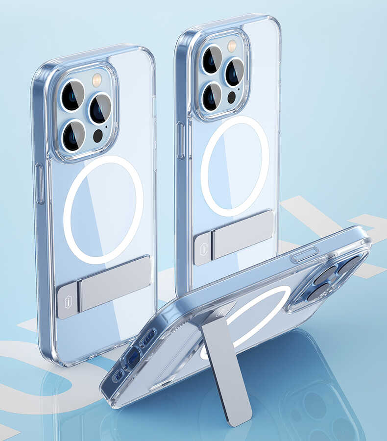 Apple iPhone 14 Pro Kılıf Standlı M-safe Wireless Şarj Özellikli Wiwu Aurora Serisi Kapak Renksiz