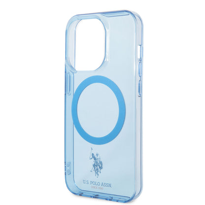 Apple iPhone 14 Pro Kılıf U.S. POLO ASSN. M-safe Şarj Özellikli Transparan Tasarım Kapak Mavi
