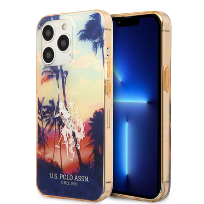 Apple iPhone 14 Pro Kılıf U.S. POLO ASSN. Renkli Ağaç Baskılı Dizayn Kapak Kırmızı