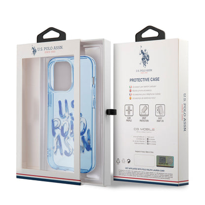 Apple iPhone 14 Pro Kılıf U.S. POLO ASSN. Renkli Grafiti Baskılı Dizayn Kapak Mavi