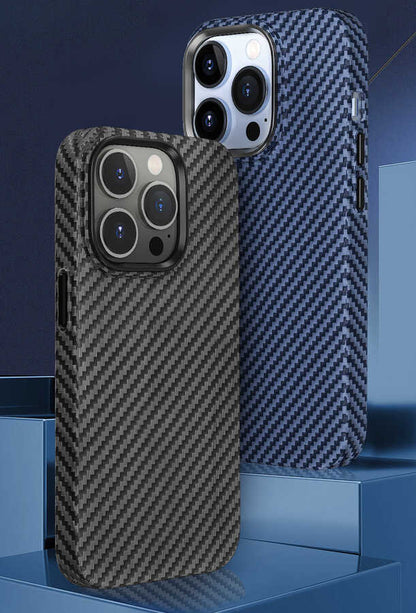Apple iPhone 14 Pro Kılıf Wiwu Karbon Fiber Görünümlü M-safe Wireless Şarj Özellikli Kabon Kapak Mavi