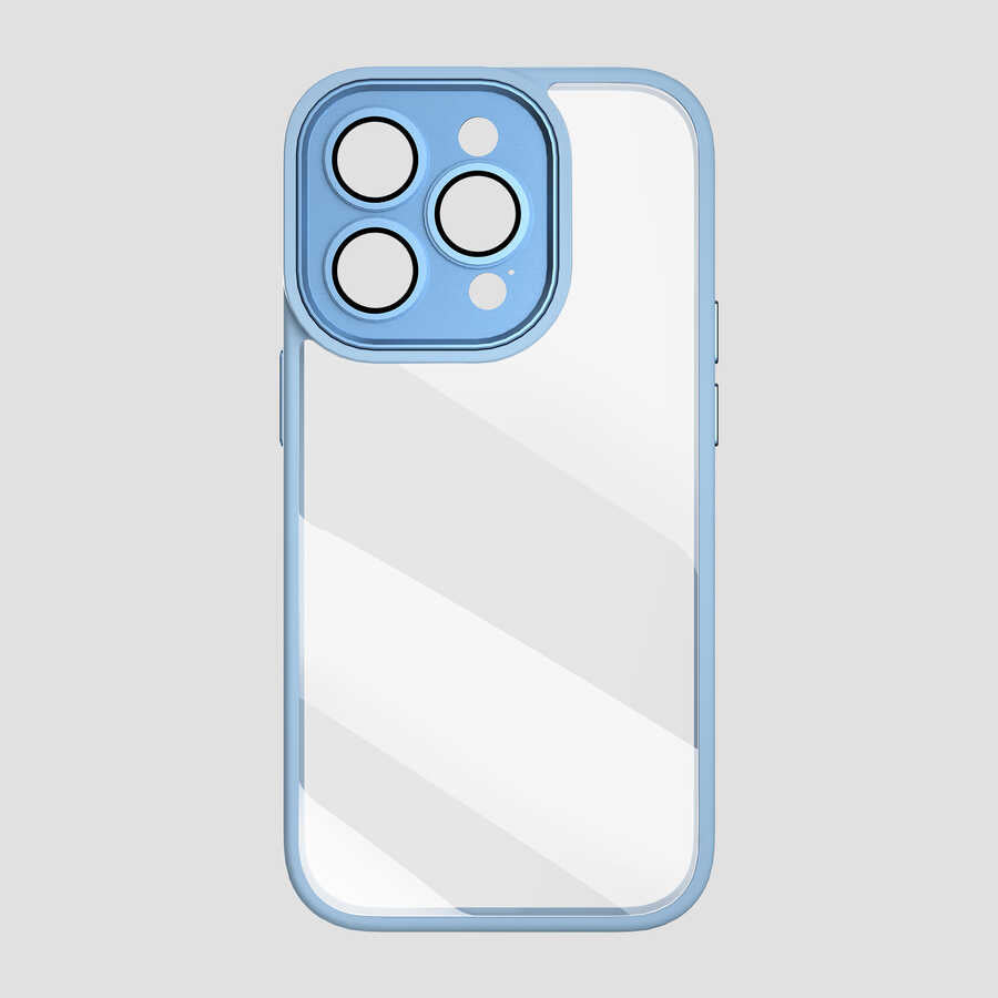 Apple iPhone 14 Pro Kılıf Wiwu VCC-104 Lens Korumalı Renkli Kenar Arkası Şeffaf Vivid Clear Kapak Mavi