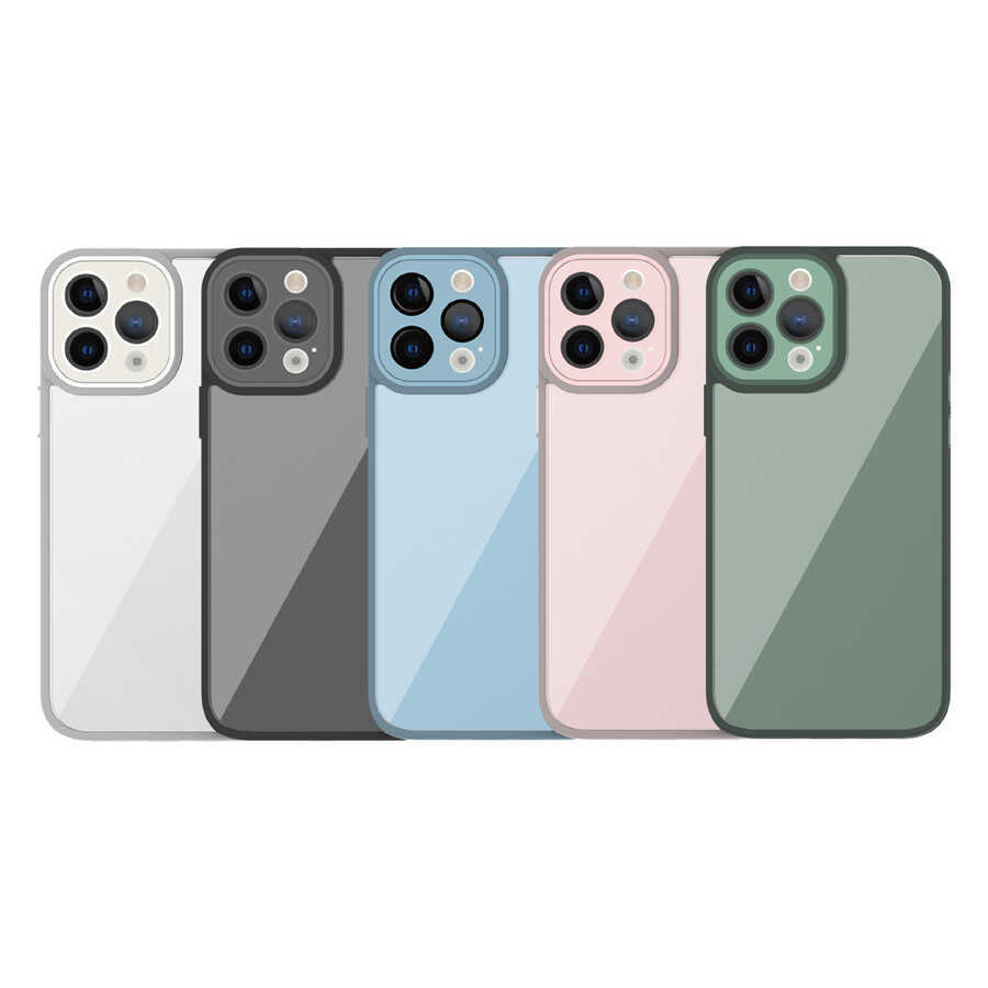 Apple iPhone 14 Pro Kılıf Wiwu VCC-104 Lens Korumalı Renkli Kenar Arkası Şeffaf Vivid Clear Kapak Koyu Yeşil