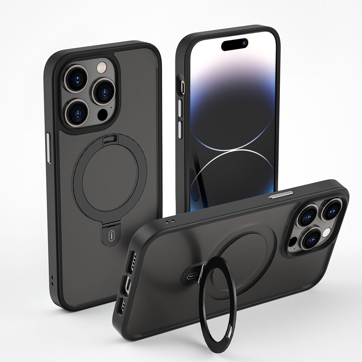 Apple iPhone 14 Pro Kılıf Wiwu ZMM-010 M-safe Şarj Özellikli Parmak İzi Bırakmayan Mat Transparan Standlı Kapak Derin Mor