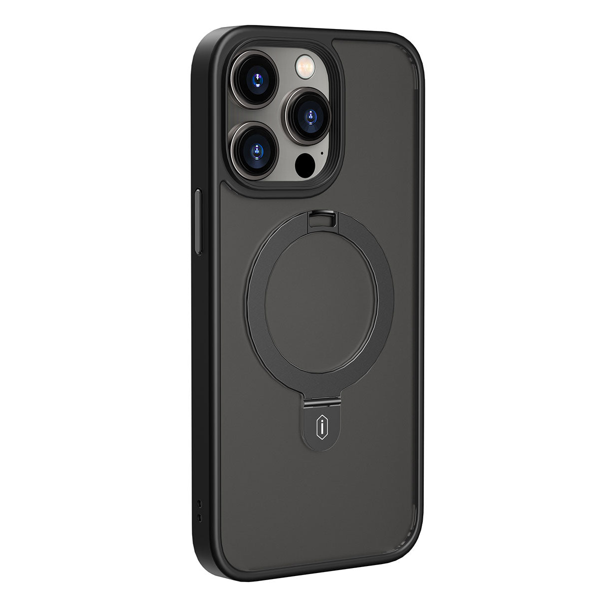 Apple iPhone 14 Pro Kılıf Wiwu ZMM-010 M-safe Şarj Özellikli Parmak İzi Bırakmayan Mat Transparan Standlı Kapak Siyah