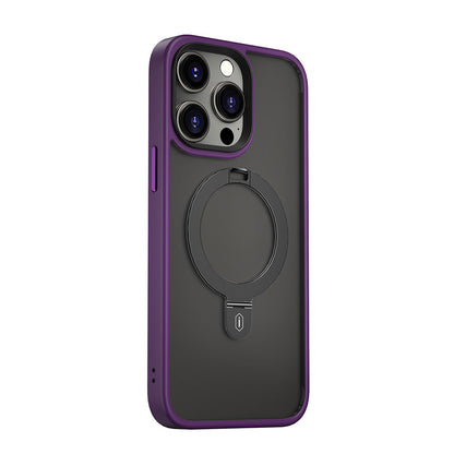 Apple iPhone 14 Pro Kılıf Wiwu ZMM-010 M-safe Şarj Özellikli Parmak İzi Bırakmayan Mat Transparan Standlı Kapak Derin Mor