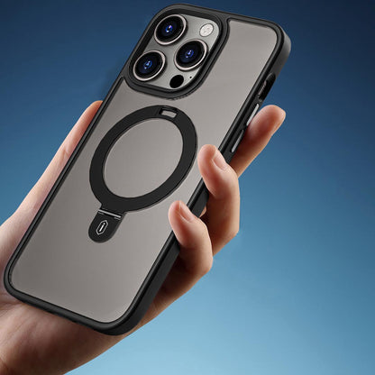 Apple iPhone 14 Pro Kılıf Wiwu ZMM-010 M-safe Şarj Özellikli Parmak İzi Bırakmayan Mat Transparan Standlı Kapak Derin Mor