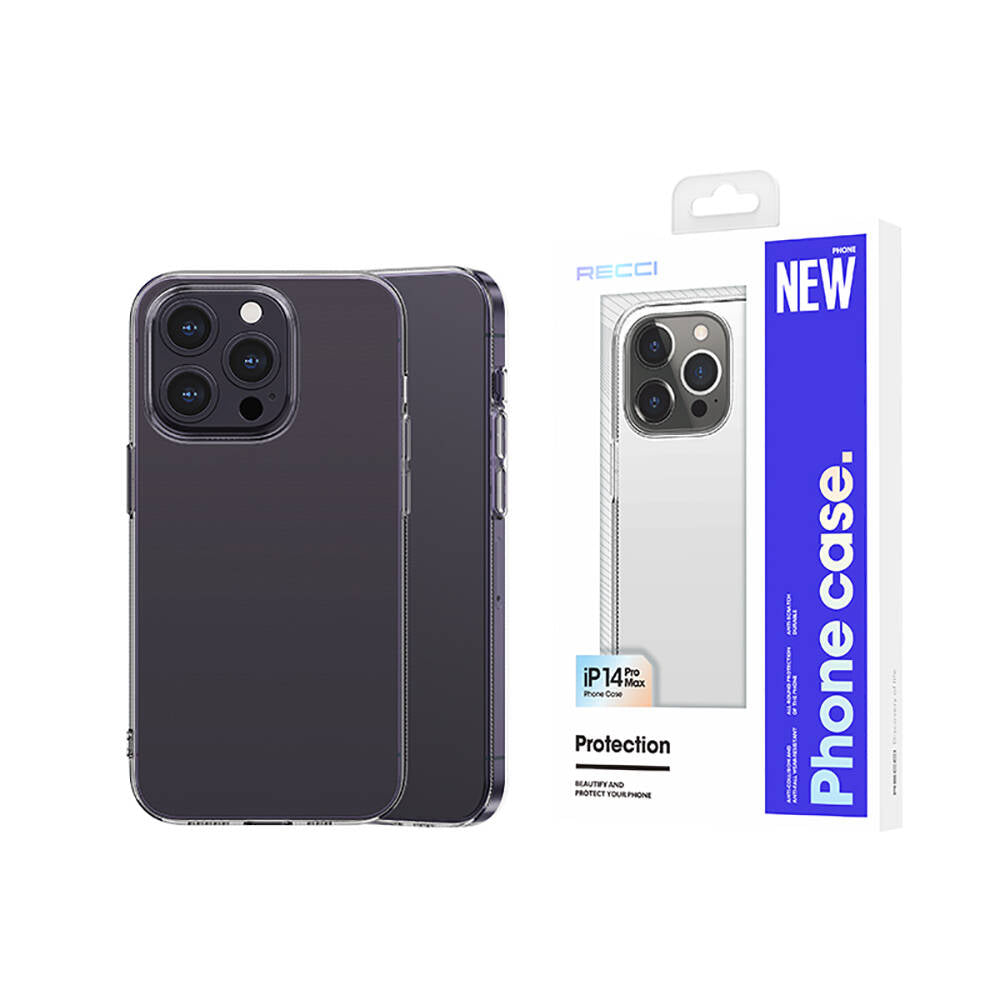 Apple iPhone 14 Pro Max Kılıf Airbagli Şeffaf Darbe Emici Silikon Tasarımlı Recci Clarity Serisi Kapak Şeffaf