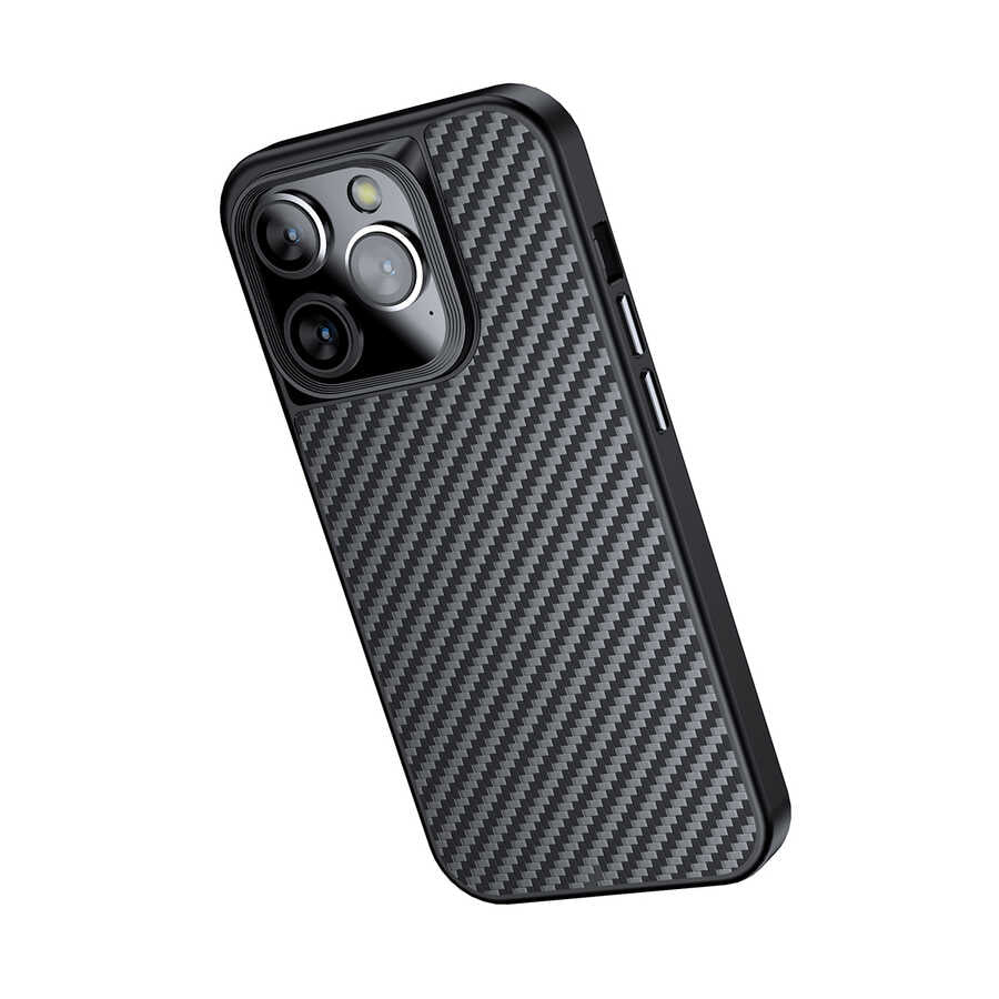 Apple iPhone 14 Pro Max Kılıf Aramid Karbon Fiber M-safe Özellikli Wlons Radison Kapak Siyah