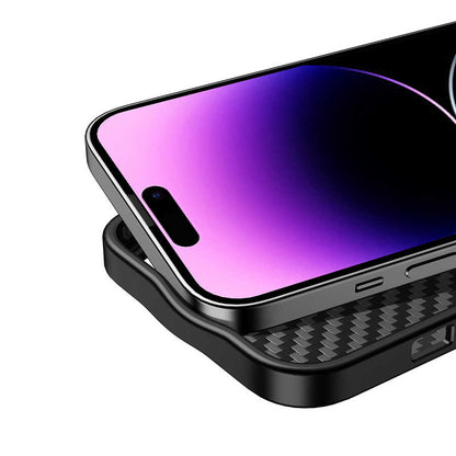 Apple iPhone 14 Pro Max Kılıf Aramid Karbon Fiber M-safe Özellikli Wlons Radison Kapak Siyah