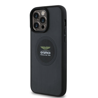 Apple iPhone 14 Pro Max Kılıf Aston Martin Orjinal Lisanslı M-safe Şarj Özellikli Aluminyum Arka Yüzeyli Formula One Team Baskılı Kapak Siyah
