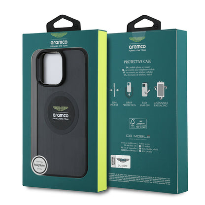 Apple iPhone 14 Pro Max Kılıf Aston Martin Orjinal Lisanslı M-safe Şarj Özellikli Aluminyum Arka Yüzeyli Formula One Team Baskılı Kapak Siyah