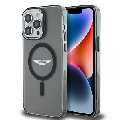 Apple iPhone 14 Pro Max Kılıf Aston Martin Orjinal Lisanslı M-safe Şarj Özellikli IML Baskı Logolu Metal Düğmeli Kapak Siyah