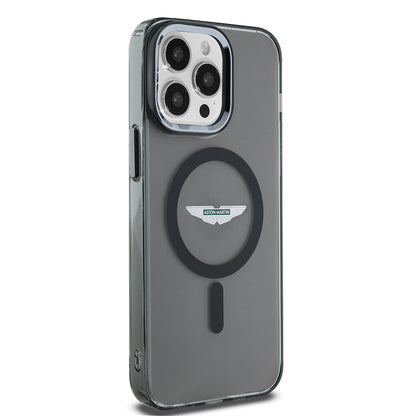 Apple iPhone 14 Pro Max Kılıf Aston Martin Orjinal Lisanslı M-safe Şarj Özellikli IML Baskı Logolu Metal Düğmeli Kapak Siyah