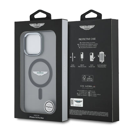 Apple iPhone 14 Pro Max Kılıf Aston Martin Orjinal Lisanslı M-safe Şarj Özellikli IML Baskı Logolu Metal Düğmeli Kapak Siyah