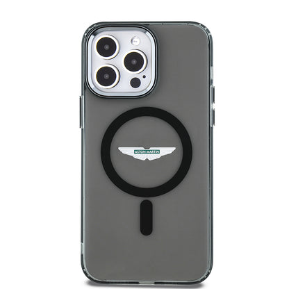 Apple iPhone 14 Pro Max Kılıf Aston Martin Orjinal Lisanslı M-safe Şarj Özellikli IML Baskı Logolu Metal Düğmeli Kapak Siyah