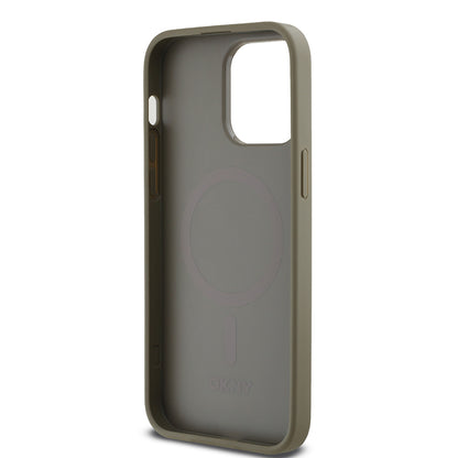 Apple iPhone 14 Pro Max Kılıf DKNY Orjinal Lisanslı M-safe Şarj Özellikli 3D Yazılı Grid Pattern Kapak Gri