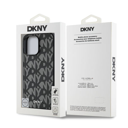 Apple iPhone 14 Pro Max Kılıf DKNY Orjinal Lisanslı M-safe Şarj Özellikli 3D Yazılı Grid Pattern Kapak Gri