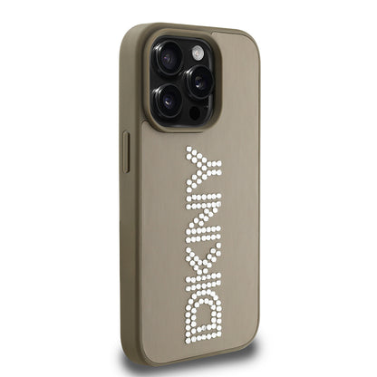 Apple iPhone 14 Pro Max Kılıf DKNY Orjinal Lisanslı Taşlı DKNY Yazılı Metalik Rhinestones PU Deri Kapak Siyah