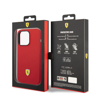 Apple iPhone 14 Pro Max Kılıf Ferrari M-safe Şarj Özellikli Silikon Metal Logo Dizayn Kapak Kırmızı