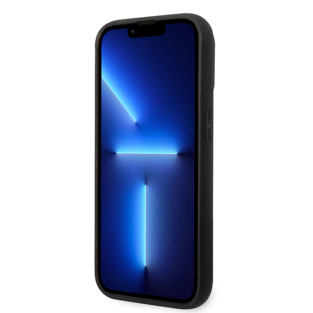 Apple iPhone 14 Pro Max Kılıf Ferrari Orjinal Lisanlı Klasik Metal Logolu Karbon Şerit Desenli Kapak Siyah