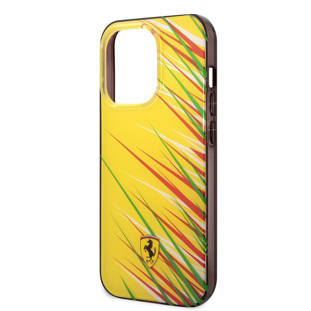 Apple iPhone 14 Pro Max Kılıf Ferrari Orjinal Lisanslı Baskı Logolu Çimen Desenli Kapak Kırmızı