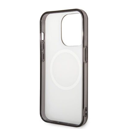 Apple iPhone 14 Pro Max Kılıf Ferrari Orjinal Lisanslı M-safe Şarj Özellikli Yatay Çizgili Dizayn Kapak Siyah