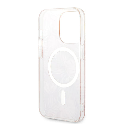 Apple iPhone 14 Pro Max Kılıf GUESS M-safe Şarj Özellikli Yaprak Desenli M-safe Şarj Kablolu Kapak Yeşil