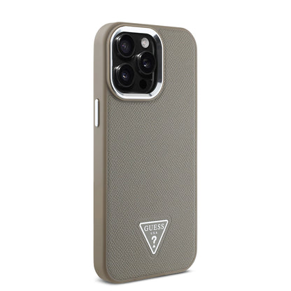 Apple iPhone 14 Pro Max Kılıf Guess Orjinal Lisanslı M-safe Şarj Özellikli Grained Triangle Kapak Siyah