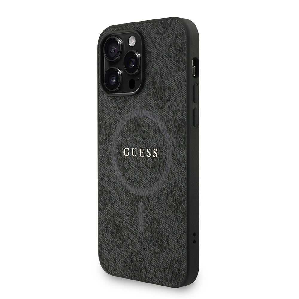 Apple iPhone 14 Pro Max Kılıf Guess Orjinal Lisanslı M-safe Şarj Özellikli PU Deri Bilek Askı İpli Yazı Logolu Kapak Siyah